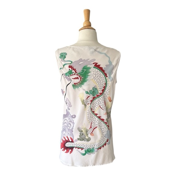 CITRON Santa Monica Silk Asian Inspired Blouse Whimsical Dragon Colorful Size M - Picture 2 of 15